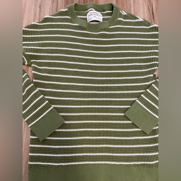 REI COOPERATIVE WALLACE WAFFLE GREEN CREAM WOMENS SWEATER PULLOVER SZ SMALL - Picture 2 of 7